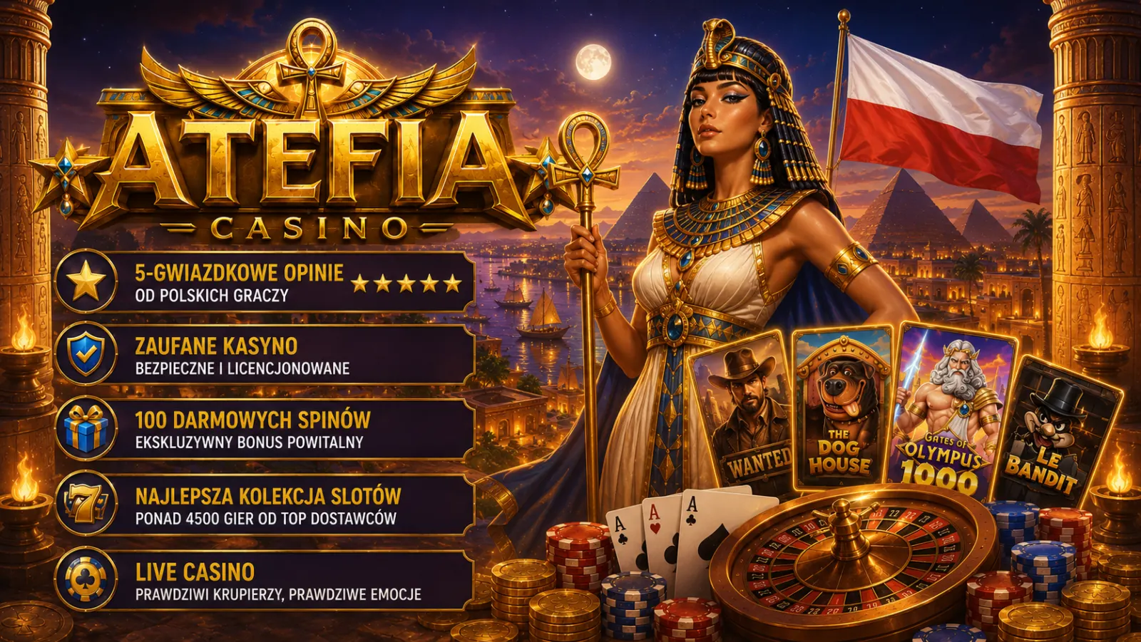 Atefia kasyno — bonus powitalny do 4500 zł i 100 darmowych spinów